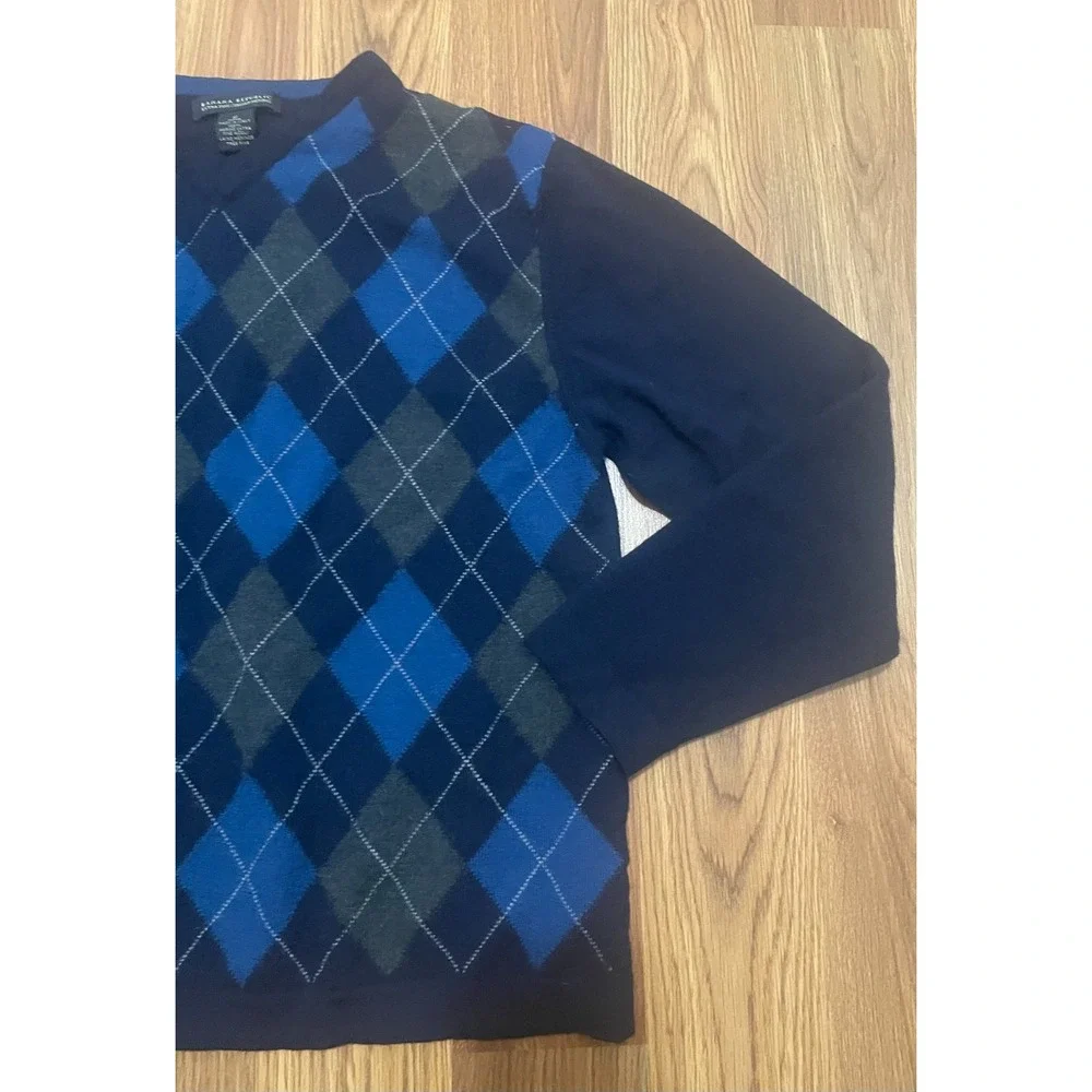 Banana Republic Sweater Mens Medium Italian Merino Argyle V Neck Navy